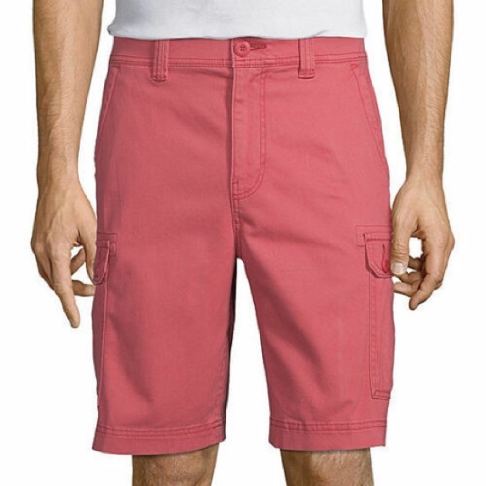 St. John's Bay men's 10" mid-rise stretch fabric cargo shorts Nantucket red 40
